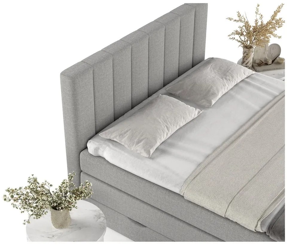Letto boxspring grigio chiaro con contenitore 200x200 cm Ruby - Maison de Rêve