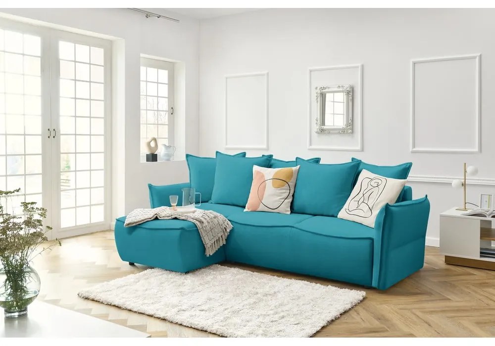 Divano letto angolare turchese (angolo sinistro) Leon - Bobochic Paris