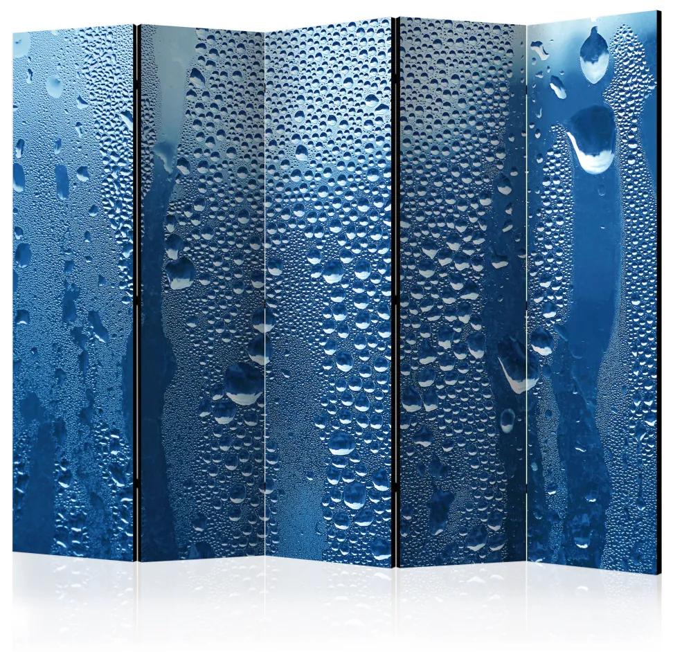 Paravento separè Gocce d'acqua su vetro blu II (5-parti) - semplice composizione