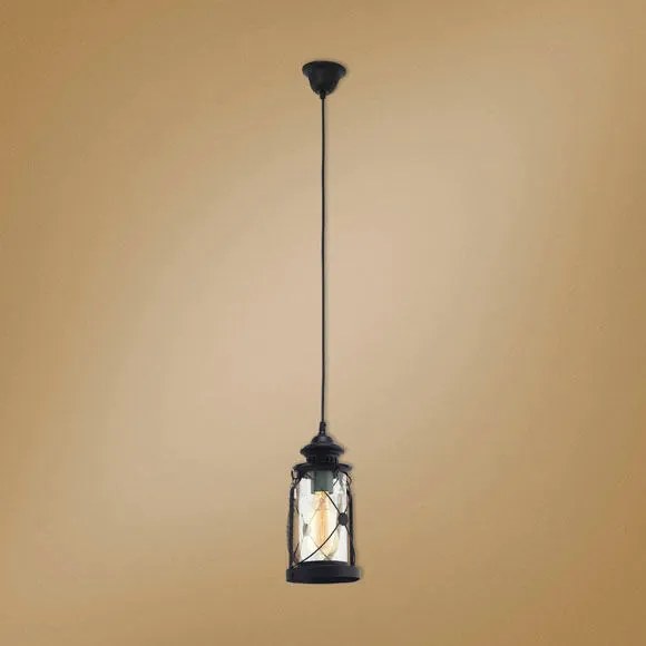 Lampadario Country charm Bradford nero paralume trasparente E27 Ø13cm EGLO