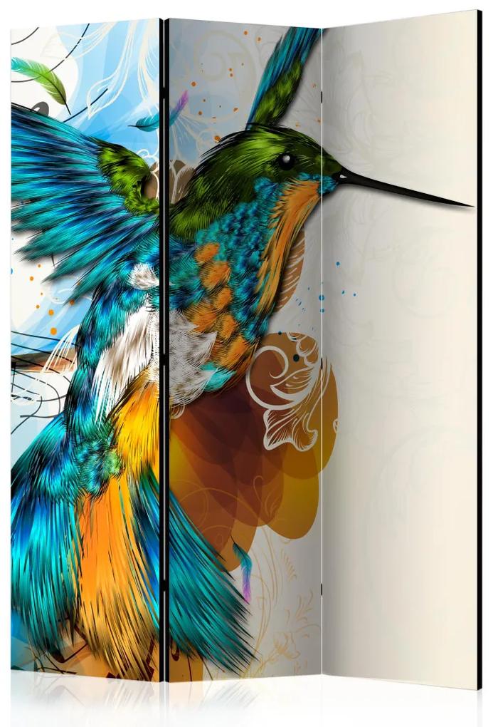 Paravento design Musica degli uccelli (3-parti) - fantasia colorata con colibrì