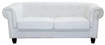 Divano Chesterfield in ecopelle bianca o marrone vintage 2 o 3 posti, Bianco / 3 posti