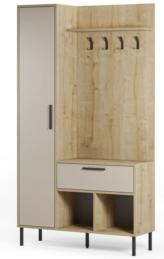 Set da ingresso effetto rovere con decoro crema-naturale 108x195x35 cm Heidy - Marckeric