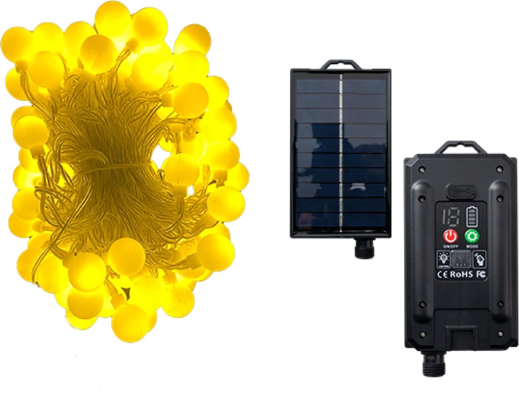 Luci di Natale Con Pannello Solare a Bulbo 200 Led Bianco Caldo