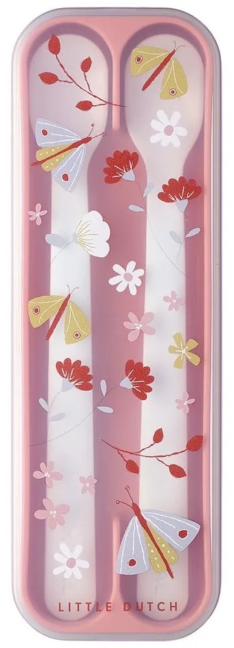Posate di plastica per bambini in bianco e rosa chiaro 2 pz. Flowers &amp; butterflies - Mepal