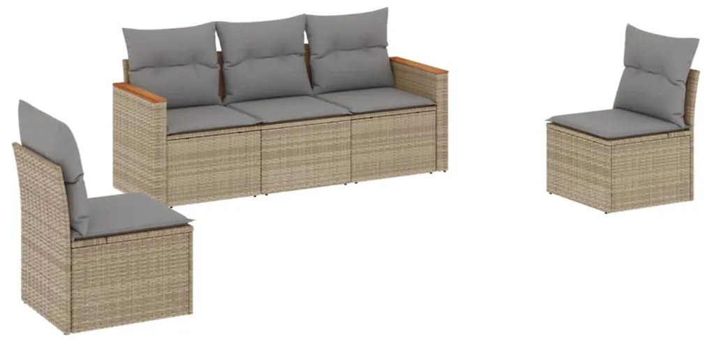 Set divano da giardino 5 pz con cuscini beige misto polyrattan