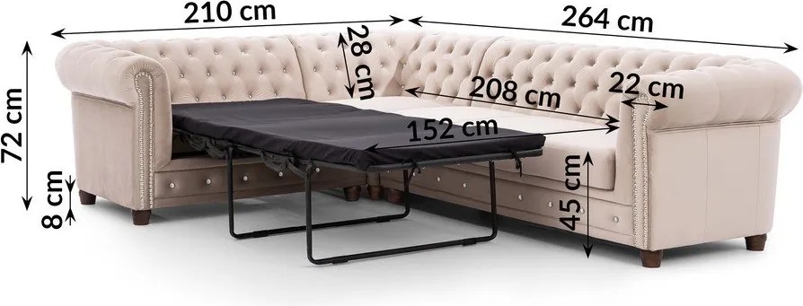 Divano angolare beige allungabile (con penisola a sinistra/a L) con rivestimento in velluto York Blik – Ropez