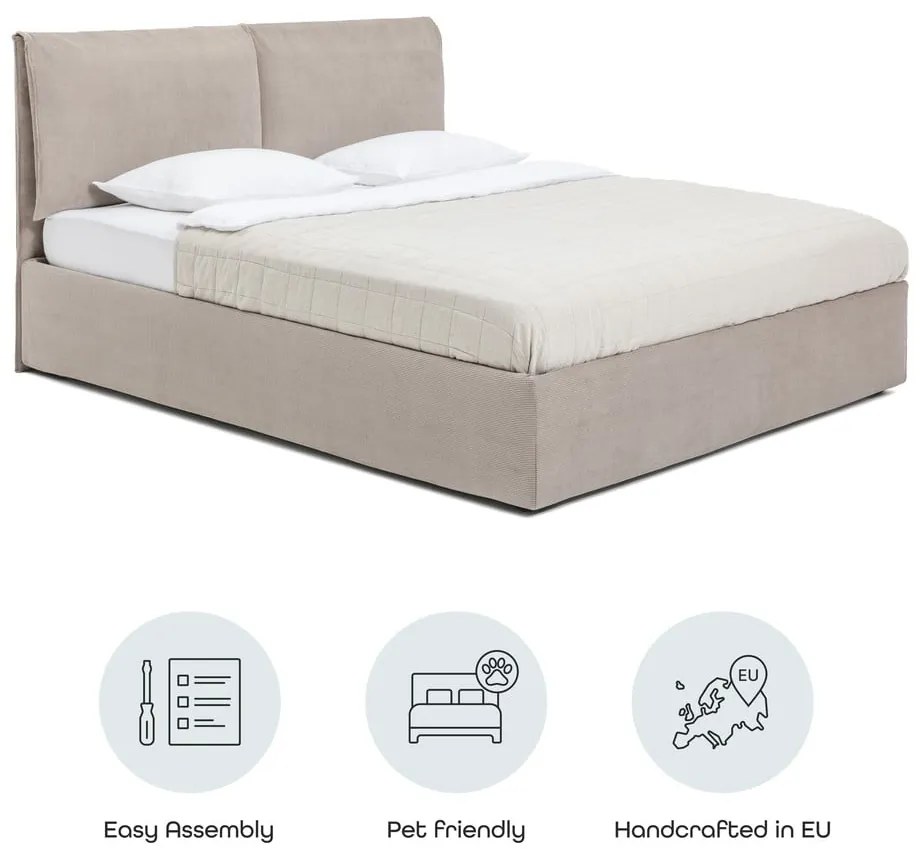 Letto matrimoniale imbottito grigio tortora con contenitore e rete inclusi 180x200 cm Thessa Pillow – Bonami Selection