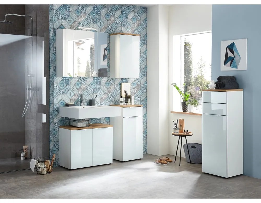 Mobile da bagno basso in rovere bianco naturale 39x86 cm Pescara - Germania