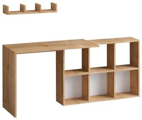 Scrivania Effetto Legno 145x45x74 Con Ripiani Laterali E Mensola Blake Rovere