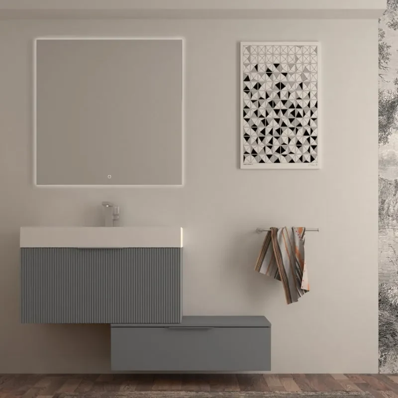 Mobile da bagno sotto lavabo BADEN HAUS Modula grigio nuvola laccato opaco L 90 x H 43 x P 44 cm 2 cassetti, lavabo non incluso