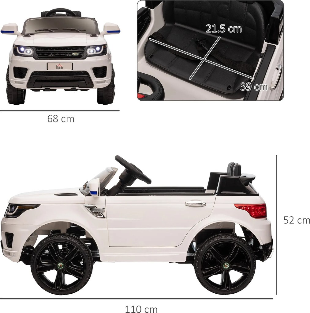 Macchina Elettrica per Bambini con Telecomando Luci LED e Clacson Bianco...