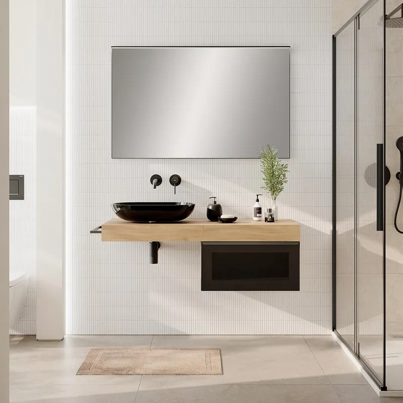 Mobile da bagno sotto lavabo Star rovere - nero/vetro dark grey L 60.3 x H 30 x P 46 cm 1 cassetto, lavabo non incluso