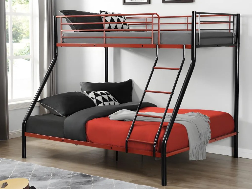 Letto a castello 90 e 140 x 190 cm Acciaio Nero e Rosso + Materasso - ELEVATIO IV