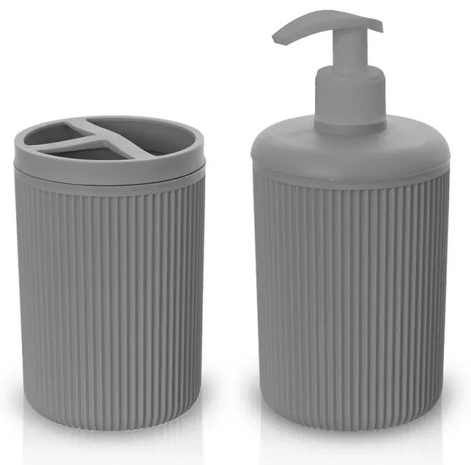 Set accessori bagno dispenser e portaspazzolini da appoggio grigio in plastica Ring
