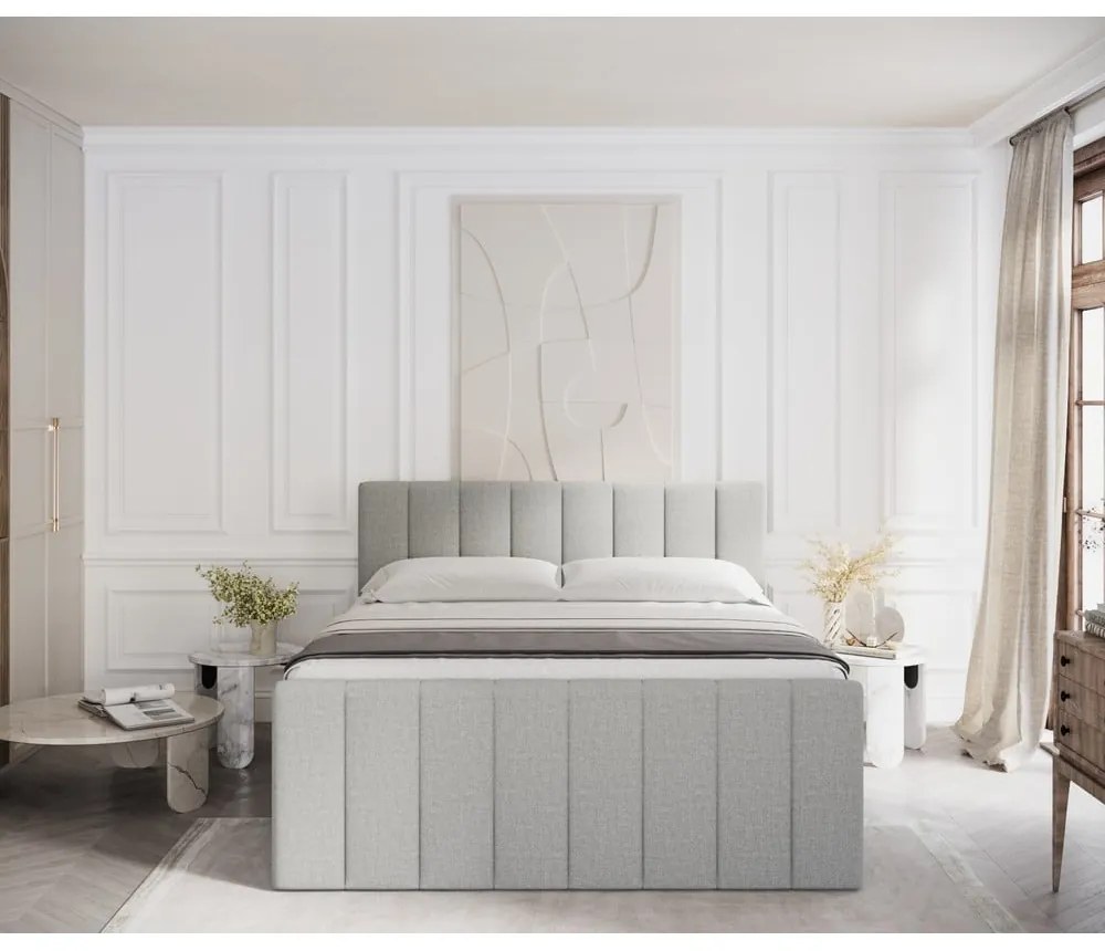 Letto boxspring grigio chiaro con contenitore 200x200 cm Ruby - Maison de Rêve