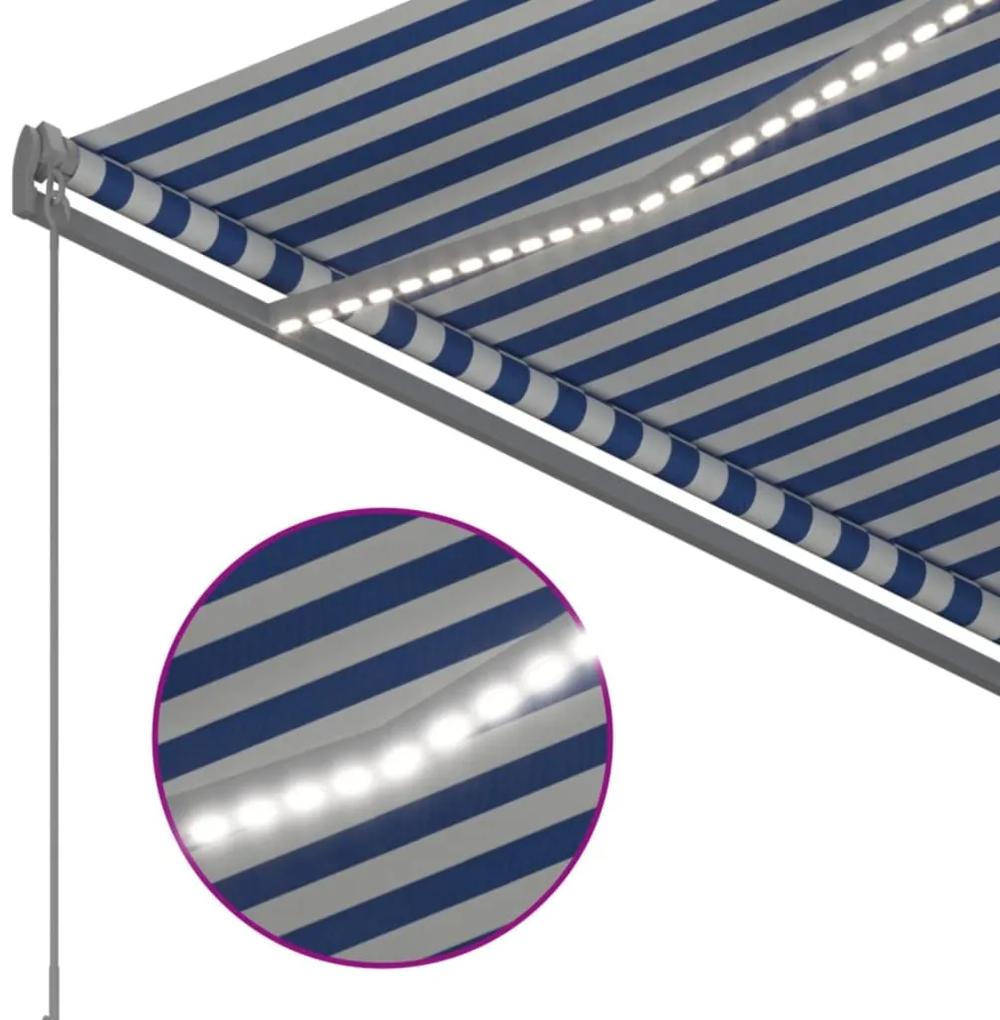 Tenda da Sole Automatica LED Sensore Vento 3,5x2,5 m Blu Bianca
