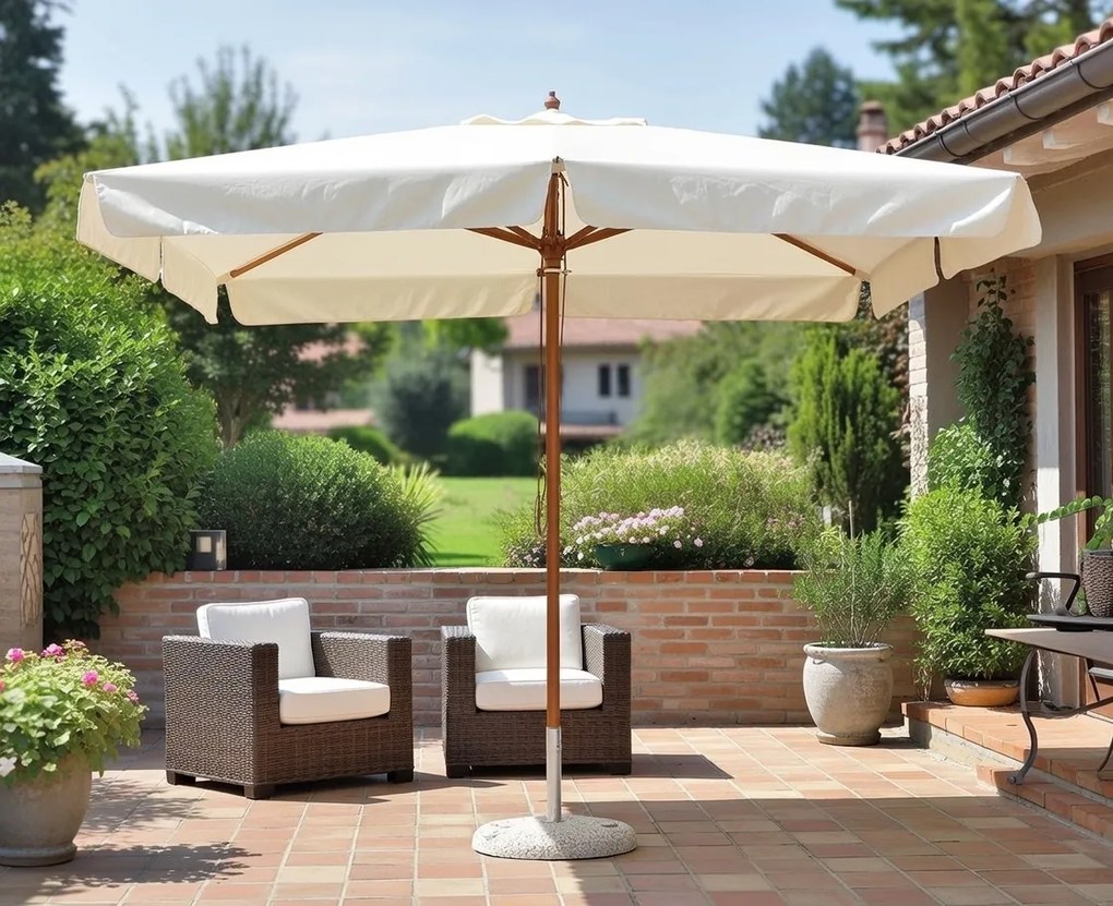 Ombrellone da Giardino 3x3 m Palo Ø48 mm in Legno Vorghini De Lux Ecrù...