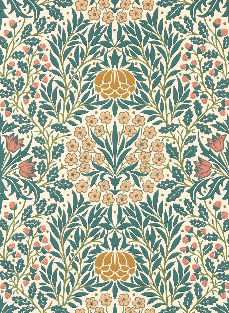 Morris & Co Carta da parati Daisy & Oak - Madder/ Teal