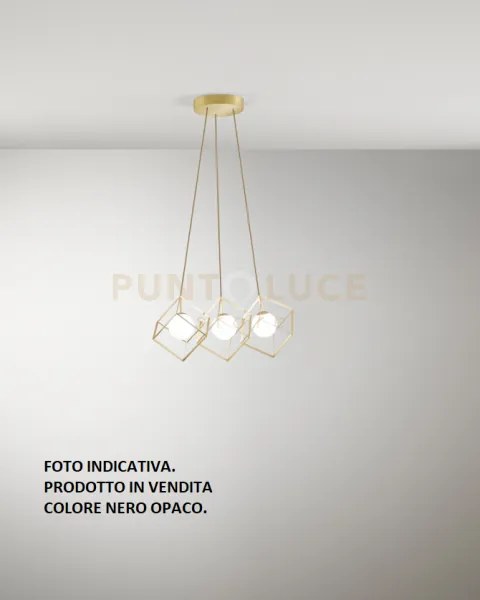 Sospensione in metallo colore nero cube 3 luci attacco g9 d.45cm