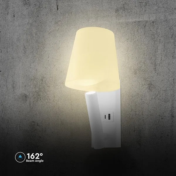 Lampada da parete LED con porta USB, 2 W, 230 V, 3000 K, bianca