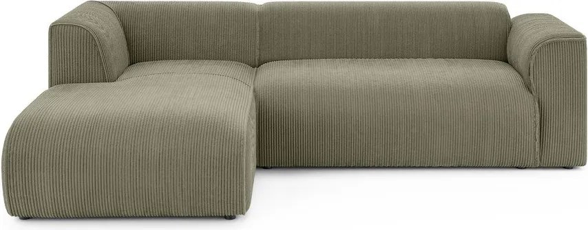 Divano angolare verde (con penisola a sinistra/con chaise lounge) con rivestimento in velluto a coste Merid – Ropez