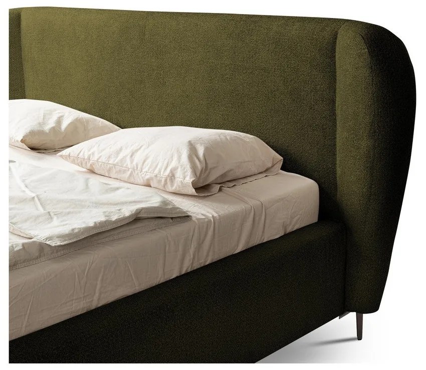 Letto matrimoniale imbottito verde scuro con rete inclusa 140x200 cm Makana – Makamii