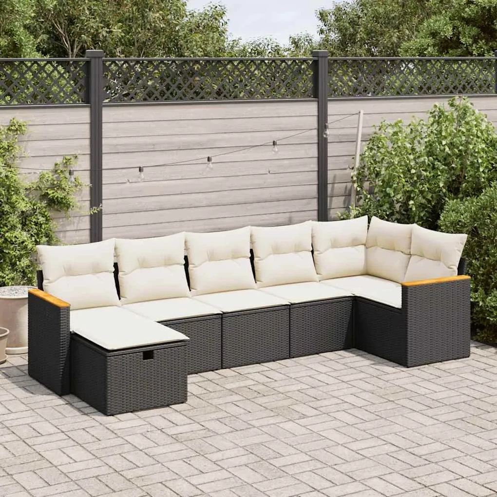 Set divani da giardino con cuscini 7pz nero polyrattan