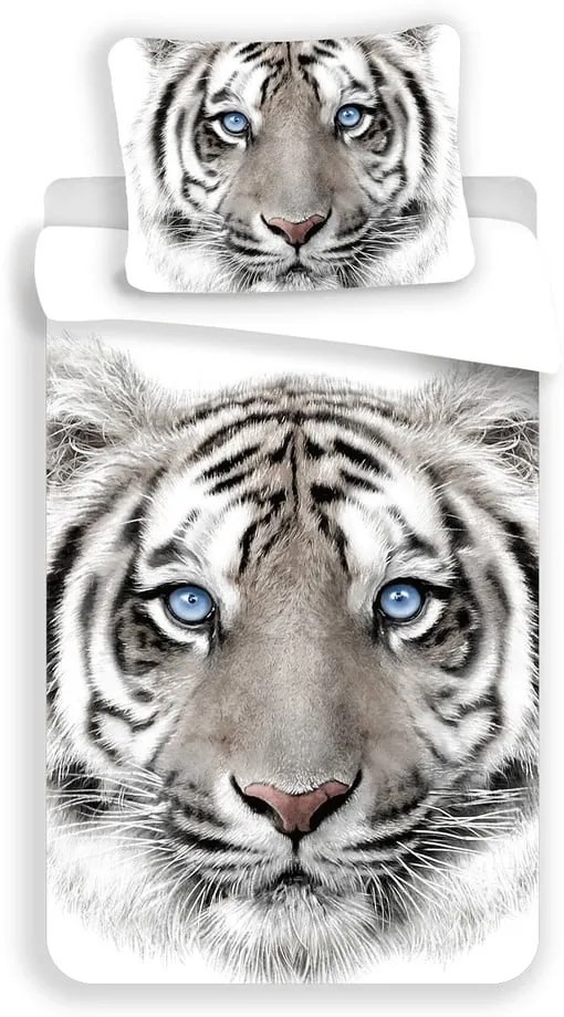 Set copripiumino e federa da bambini bianco/grigio in cotone per letto singolo 140x200 cm White Tiger – Jerry Fabrics