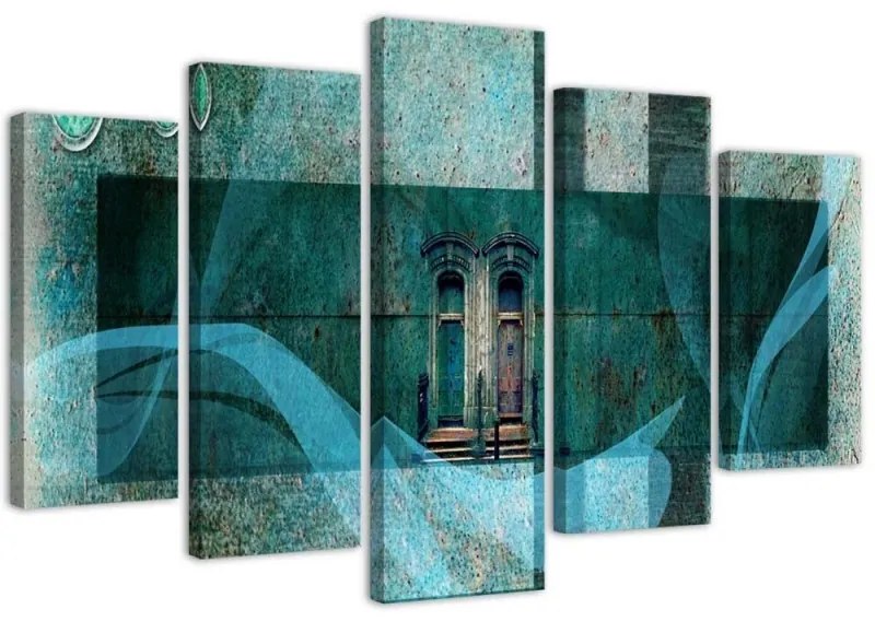 Quadri Quadro 5 pezzi Stampa su tela Windows Abstraction Turquoise  Dimensioni 100x70