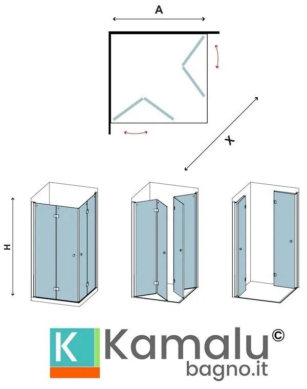 Kamalu - box doccia 60x60 cm doppia apertura a libro modello ks7000