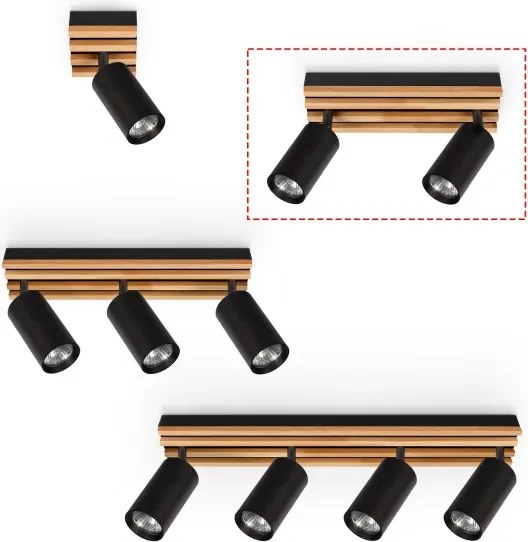 Brilagi - Faretto SELE WOOD 2xGU10/30W/230V nero/legno