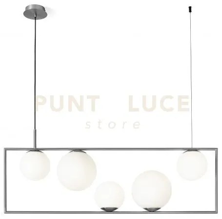 Buble lampadario a sospensione 5 sfere acciaio spazzolato particola...