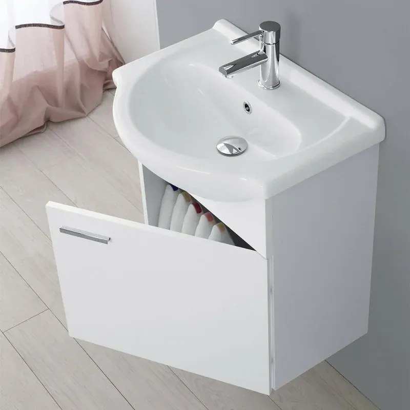 Mobile bagno sospeso 55 cm bianco completo di lavabo e specchio Desya