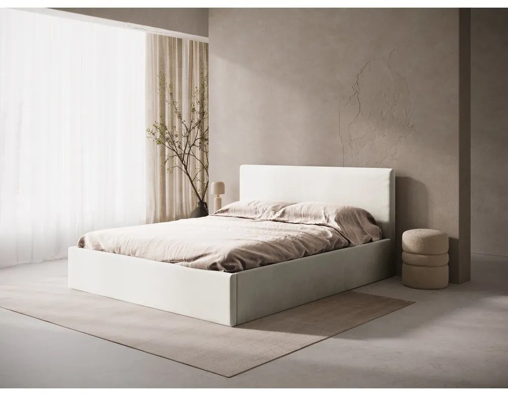 Letto matrimoniale imbottito beige con contenitore/senza testiera con rete inclusa 160x200 cm Susan – Micadoni