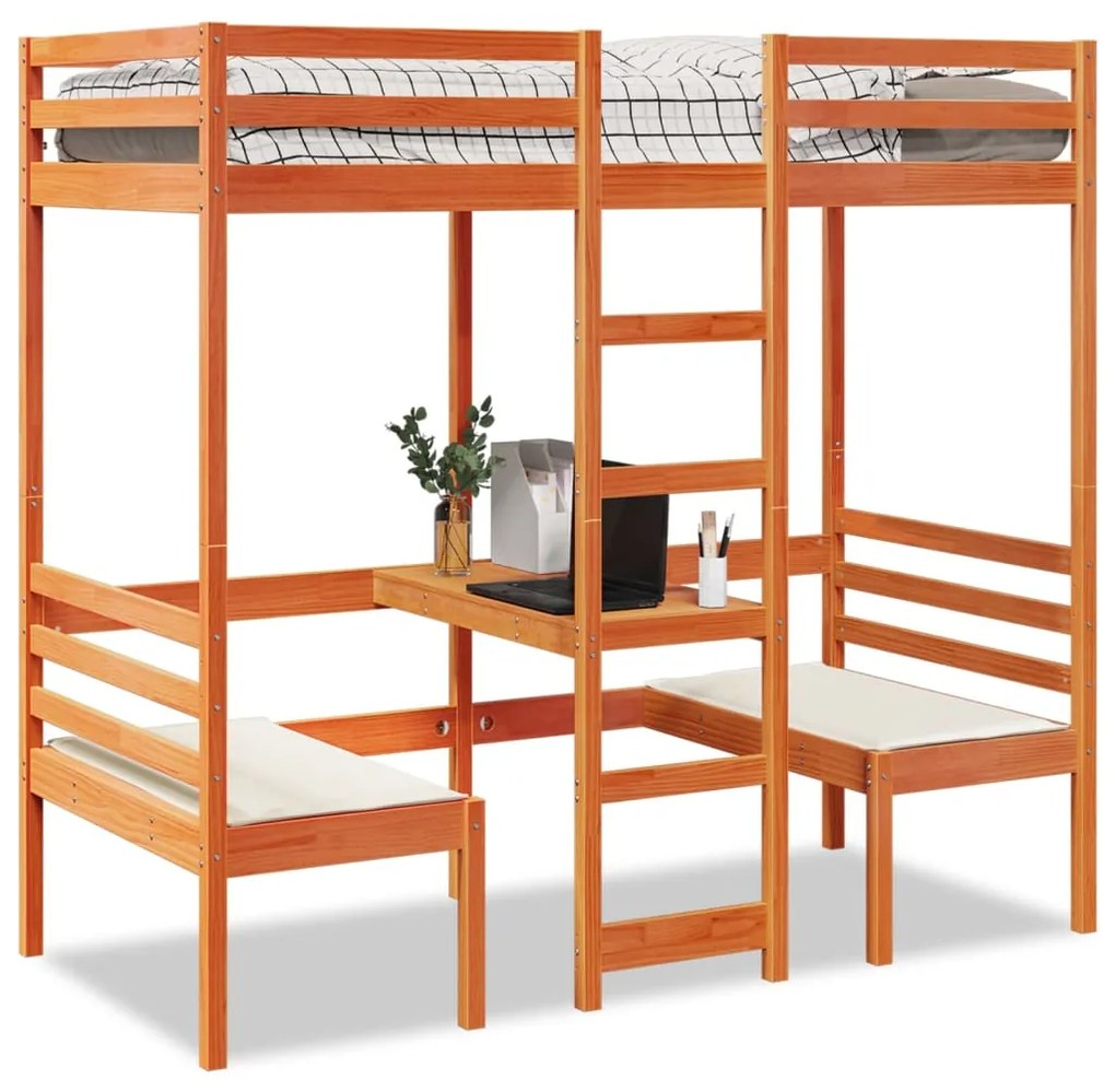 Giroletto Soppalco Scrivania E Sedie Marrone Cera 75x190cm Pino /