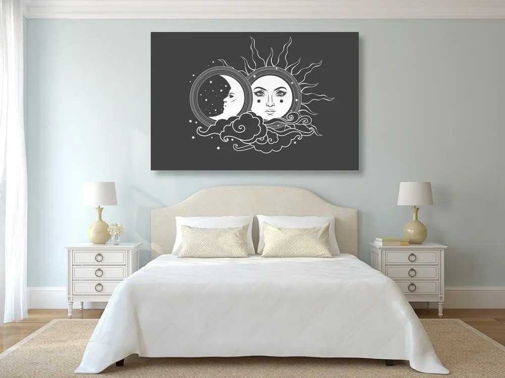 Quadro su tela – Armonia tra sole e luna in bianco e nero