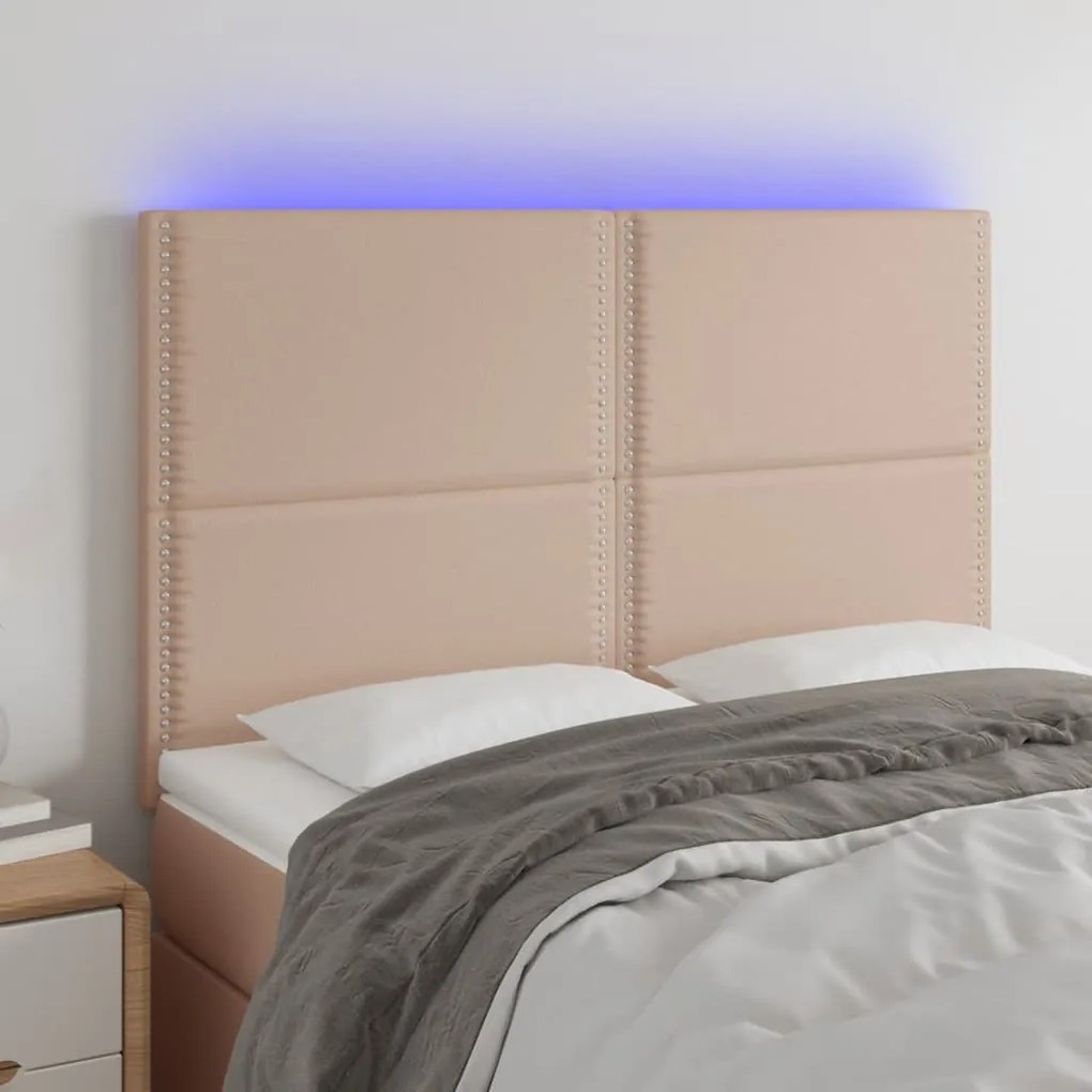 Testiera A Led Cappuccino 144x5x118/128 Cm İn Similpelle /