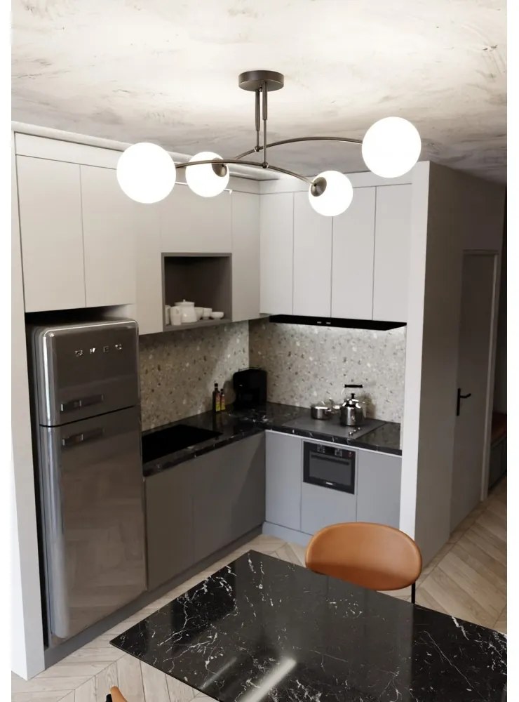 Lampadario a Sospensione in Acciaio e Vetro PREGOS 4 Nero/Bianco 4xE14 Colore del corpo Nero