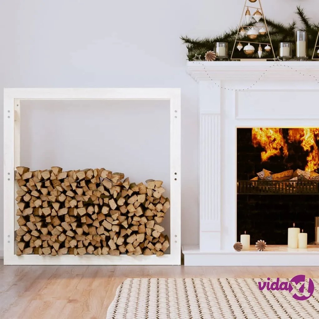 vidaXL Portalegna Bianco 100x25x100 cm in Legno Massello di Pino