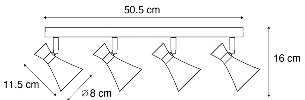 Plafoniera moderna nera a 4 luci orientabile e inclinabile - Triangle