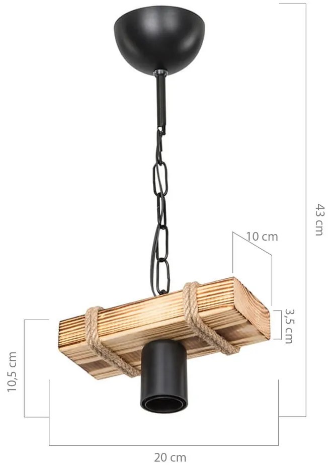 Lampada da soffitto in nero-naturale 10x20 cm - Squid Lighting