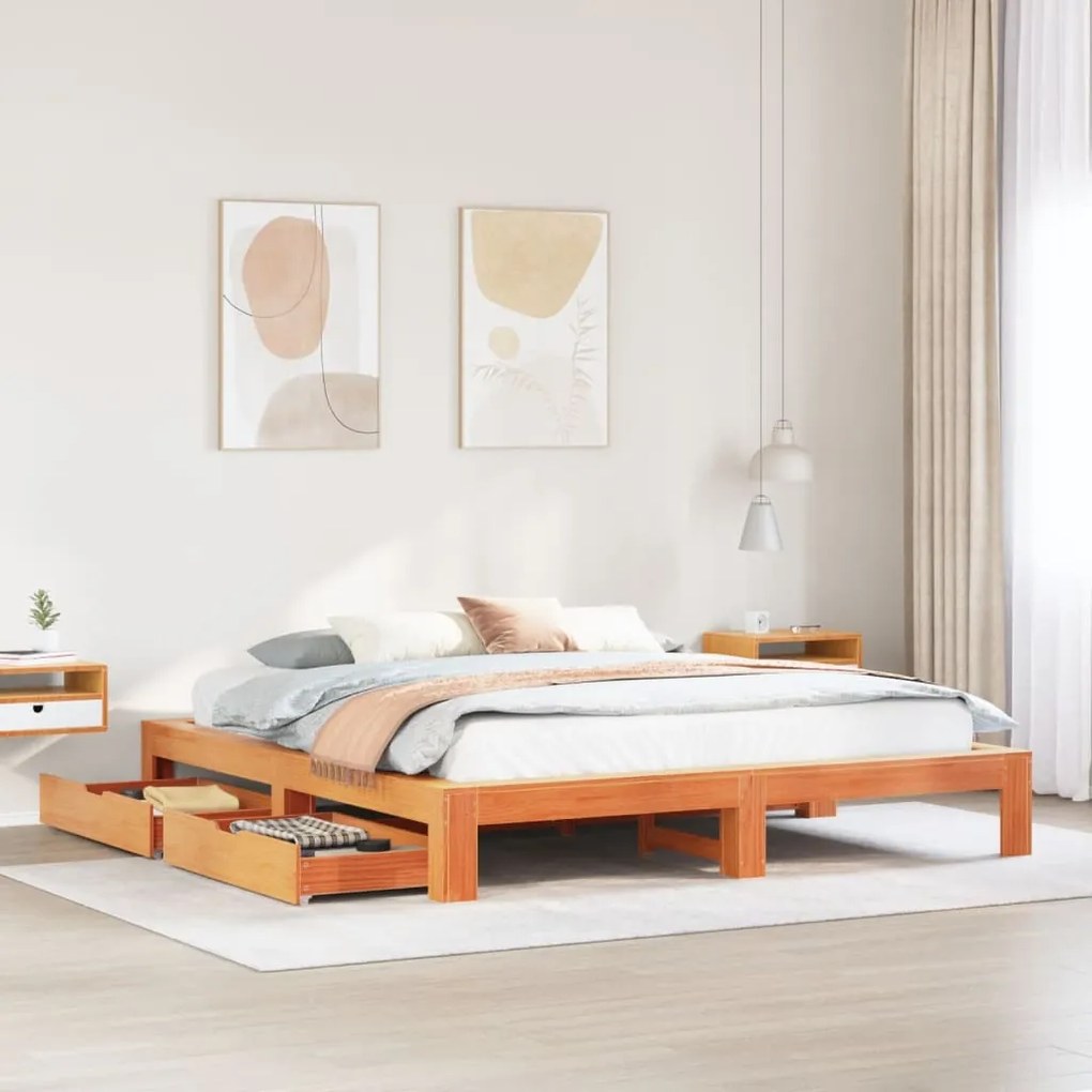 Giroletto Senza Materasso Marrone Cera 180x200 Cm Legno Di Pino /