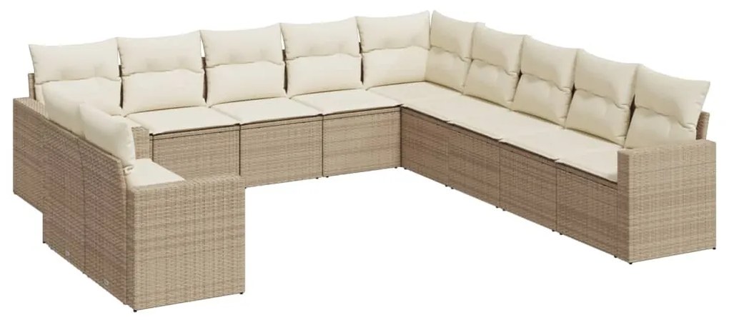 Set Divani da Giardino 11 pz con Cuscini Beige in Polyrattan