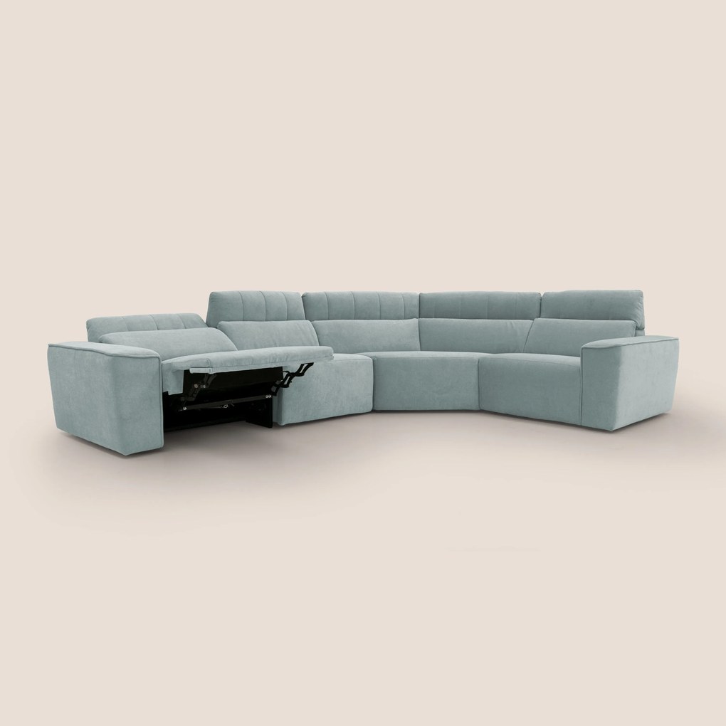 Clark Divano modulare angolare REVERSIBILE con opzione relax elettrico in tessuto smacchiabile impermeabile T17 verde acqua