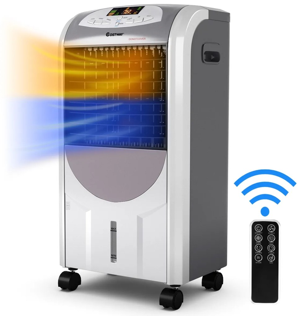 Costway Ventilatore ad aria calda e fredda, Ventilatore portatile con scompartimento di cristalli di ghiaccio