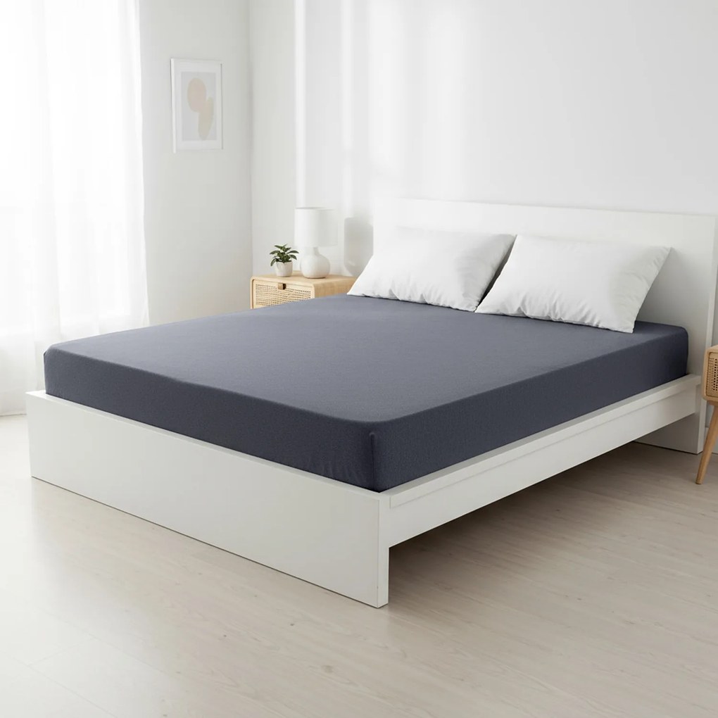 Lenzuolo matrimoniale con angoli jersey melange blu