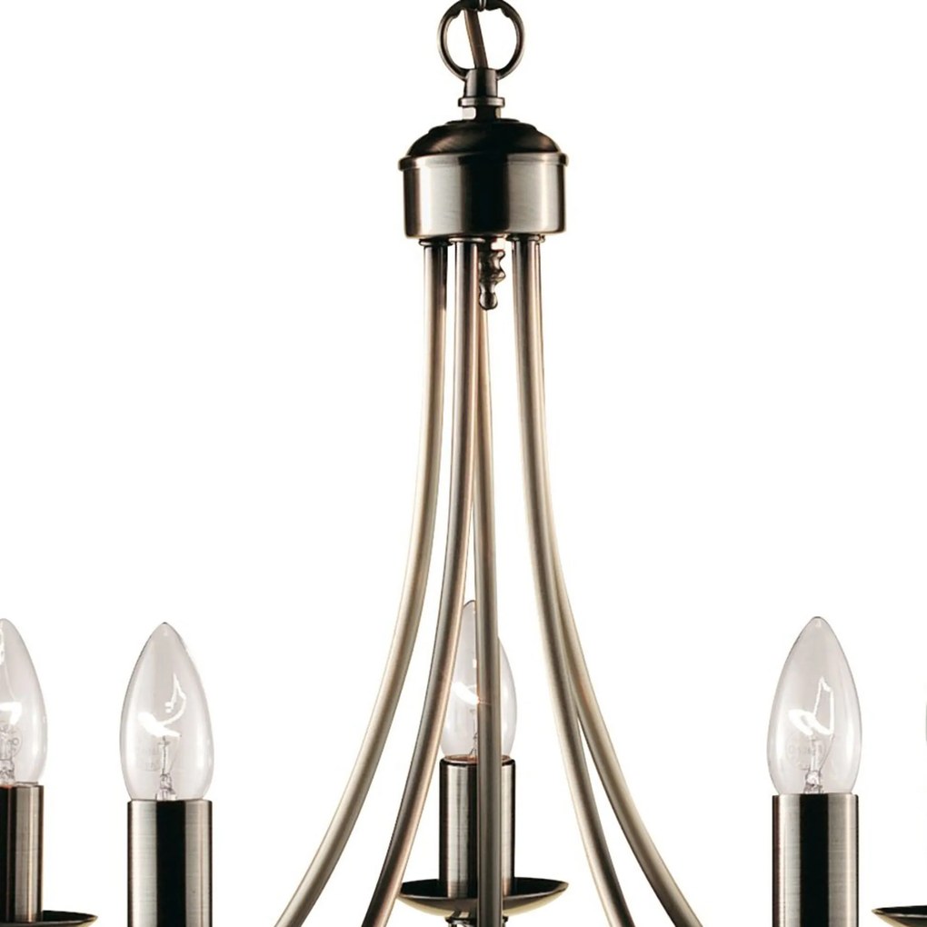 Lampadario Industrial-Nordico Maypole Acciaio Ottone 5 Luci E14