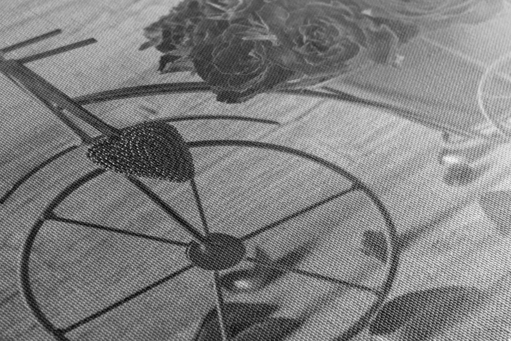 Quadro su tela – Bicicletta piena di rose in bianco e nero