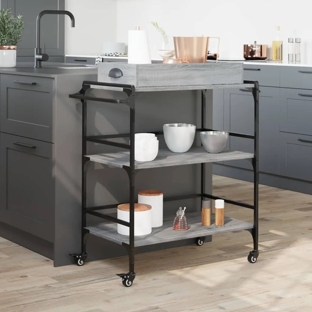 Carrello cucina grigio sonoma 81,5x41x92,5 cm legno multistrato